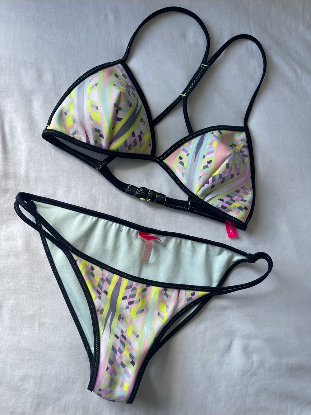 Victoria's Secret Pastel Pink, Yellow & Mint Geometric Triangle Bikini
